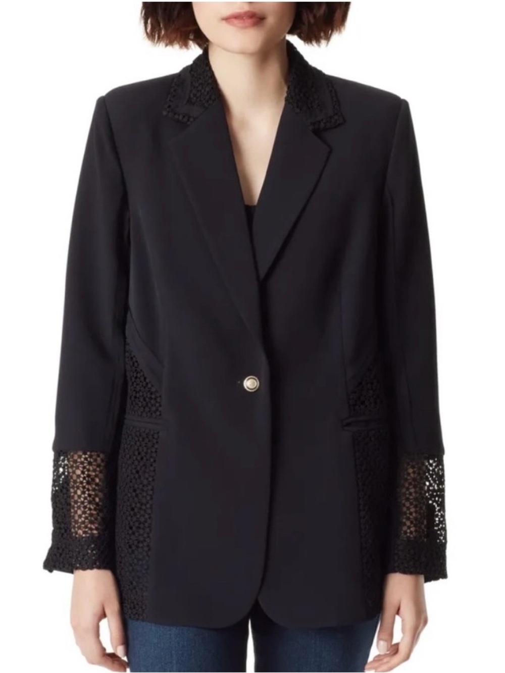 Sam Edelman Willow Black Lace-Trim Single-Button Blazer - Women Size M Work